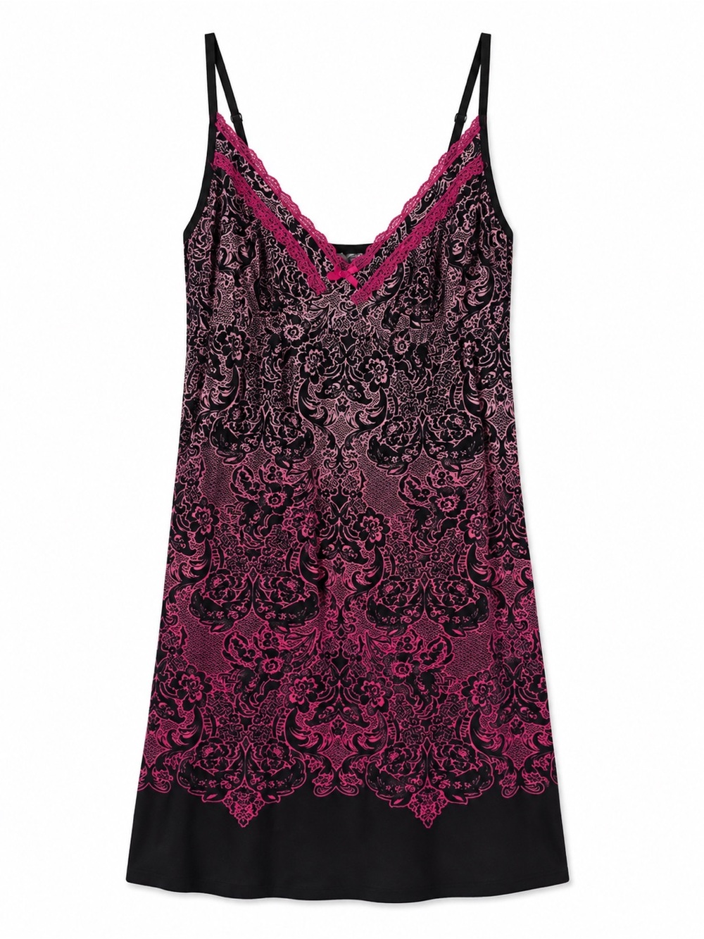 George Pink and Black Flocked Lace-Trim Chemise